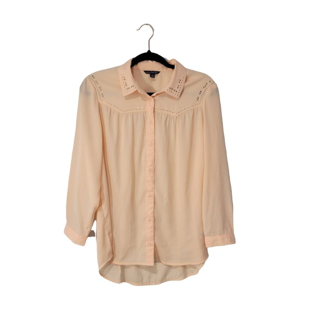 American Eagle Peach Long Sleeve Button Down Top Large style western